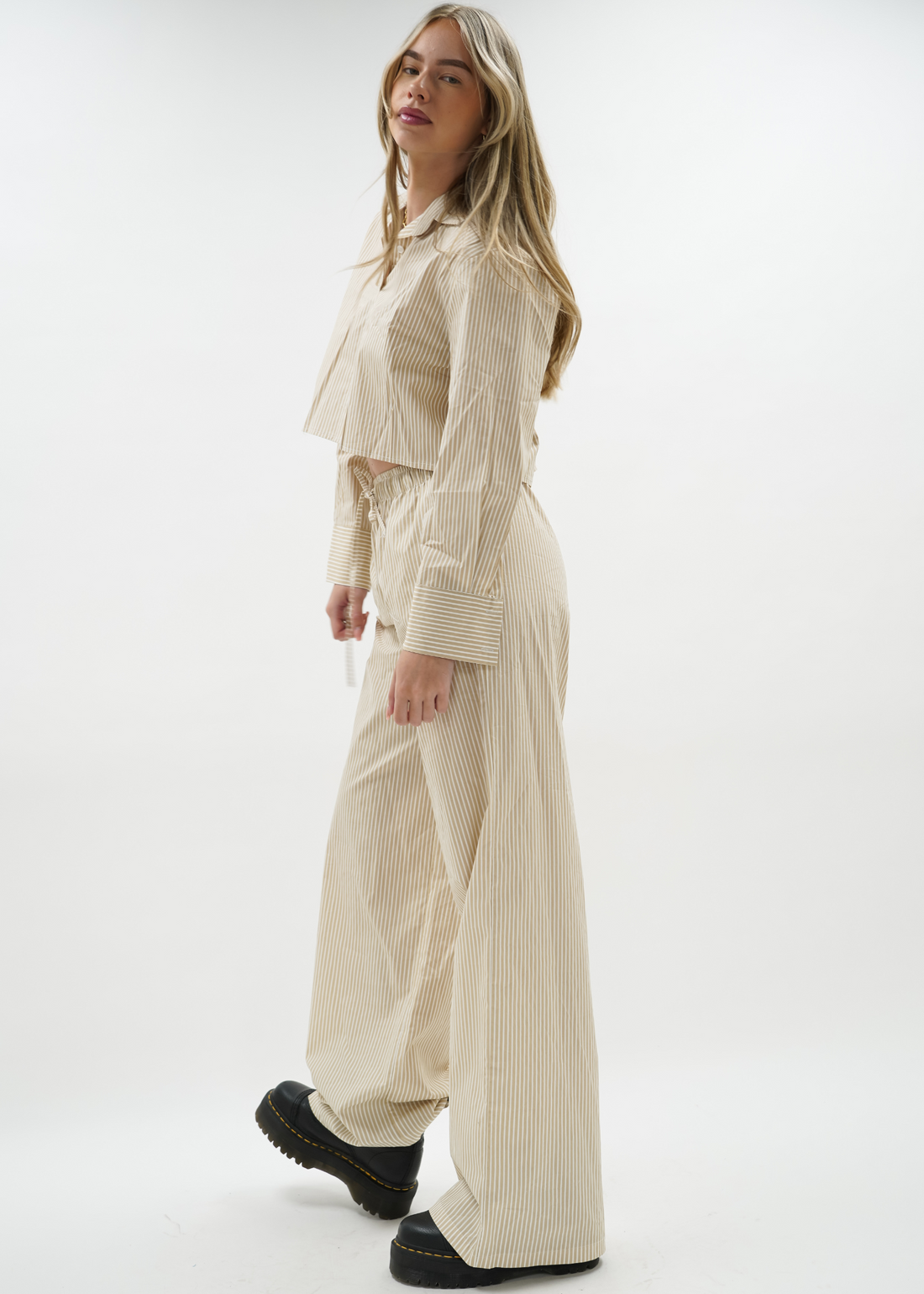 Cotton pants striped (tall) beige/white