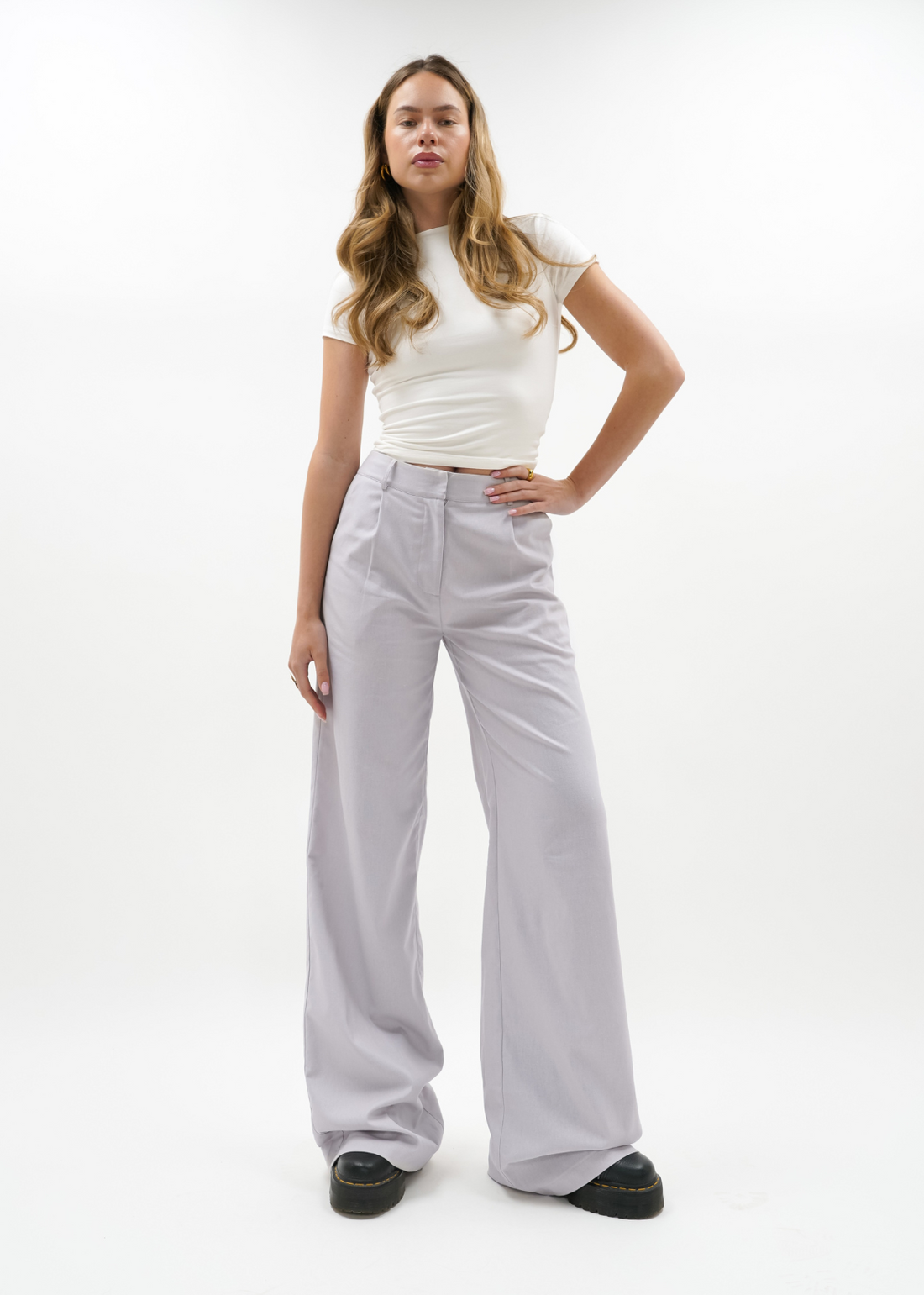 High waist linnen pants casual (tall) light taupe