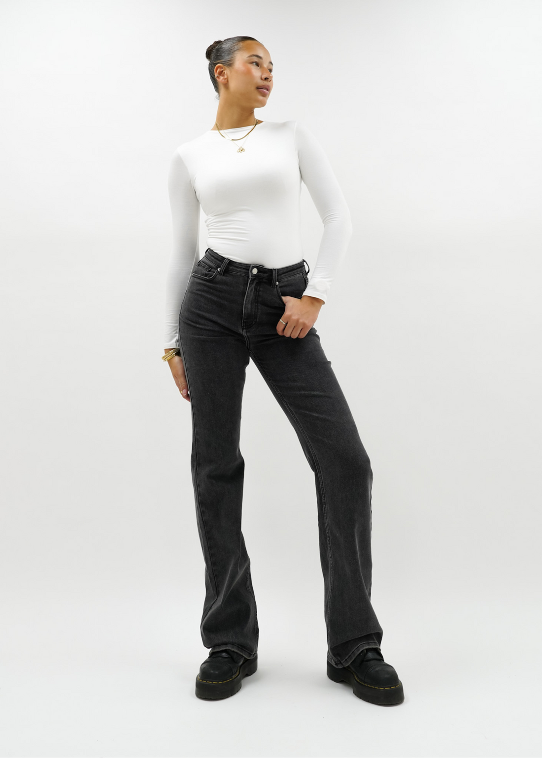 High waist wide leg jeans dark grey (tall)