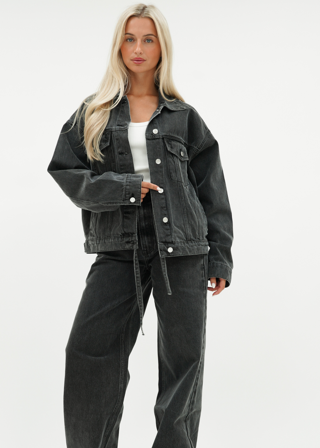 Oversized denim jacket dark washed grey (tall)