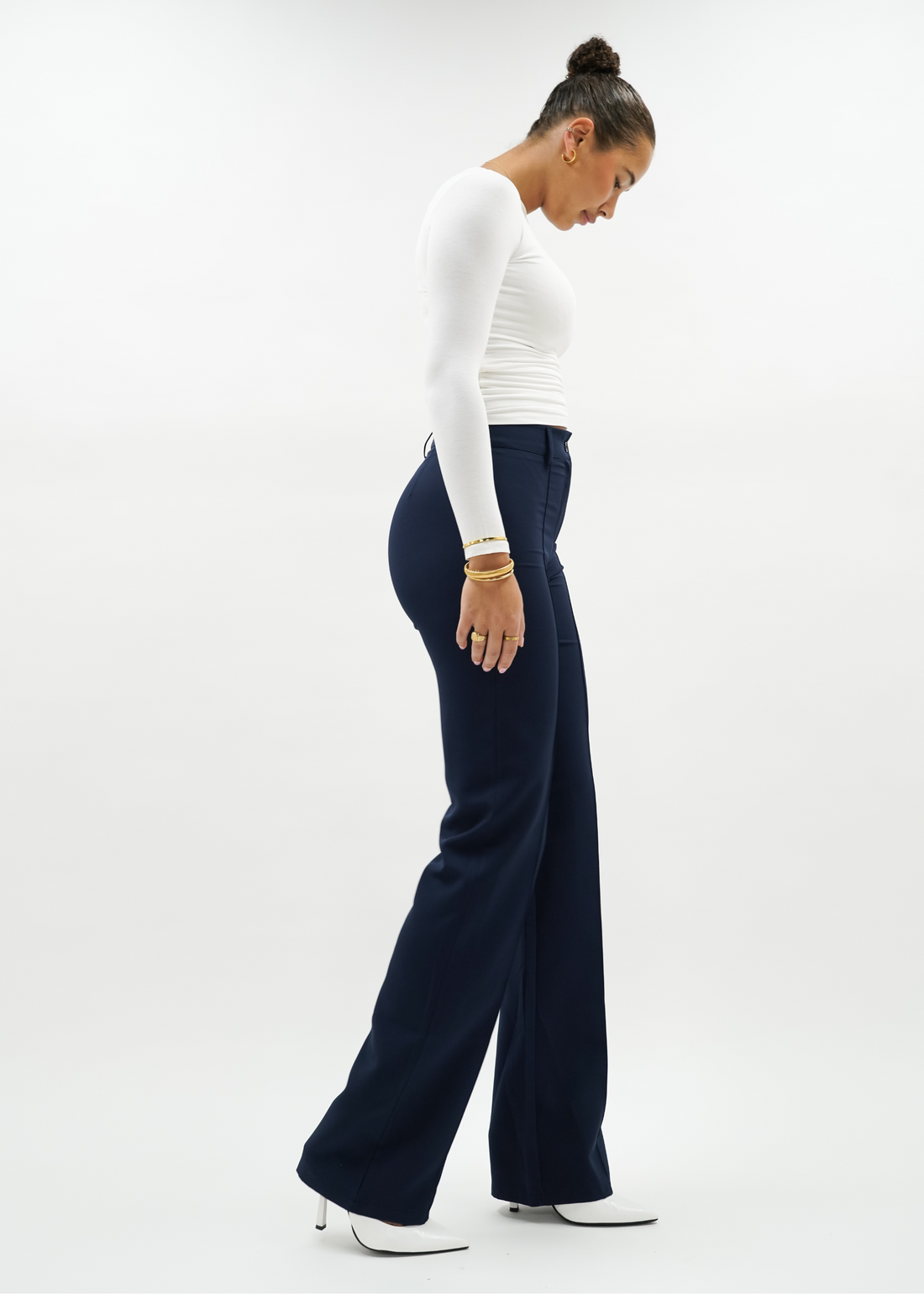 Straight leg pants met pressfold night blue (tall)