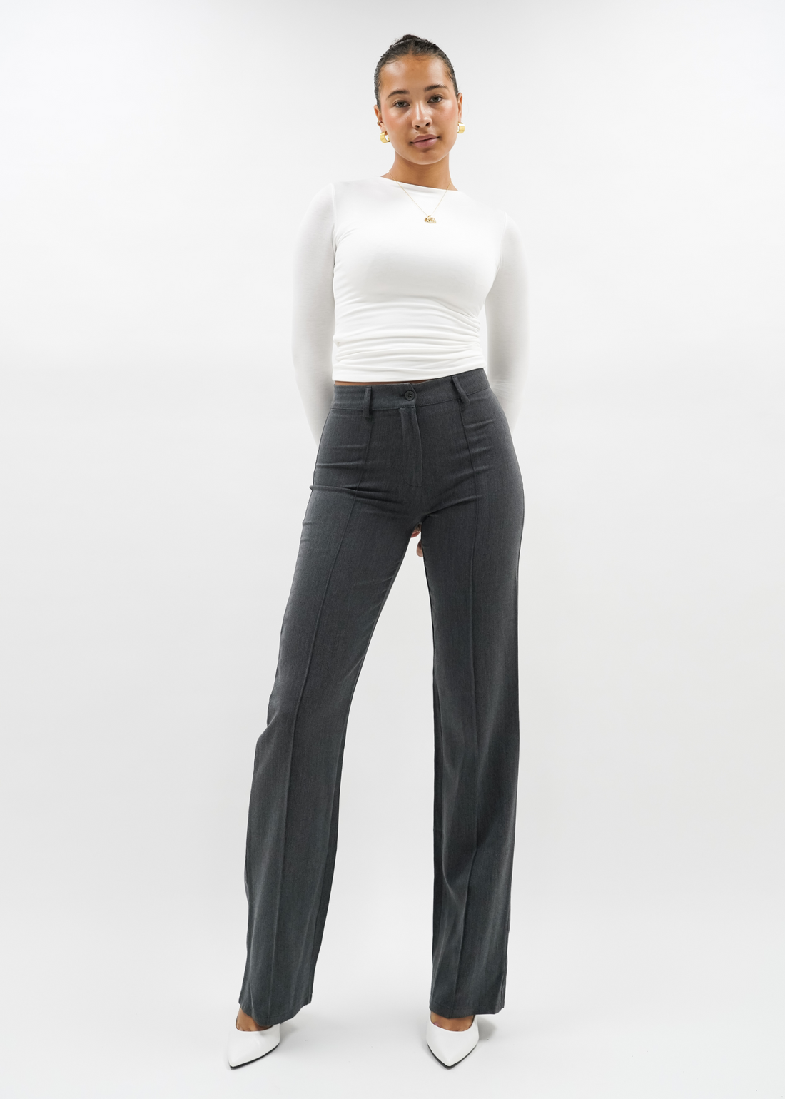Straight leg pants met pressfold dark washed grey (tall)